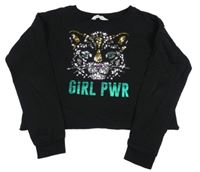 Černá crop mikina s leopardem z flitrů H&M