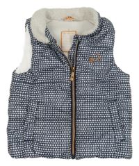 Tmavomodro-bílá vzorovaná šusťáková zateplená vesta 