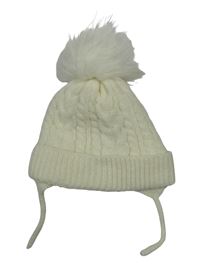 Smetanová pletená podšitá čepice s bambulí Primark