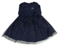 Tmavomodré sametové šaty s tylovou sukní Yigga