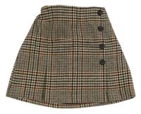 Hnědo-černá kostkovaná vlněná sukně Next
