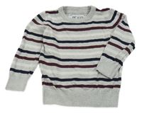 Šedo-tmavomodro-vínový pruhovaný lehký svetr C&A