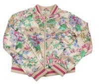 Světlerůžovo-zeleno-fialová květovaná saténová bunda H&M