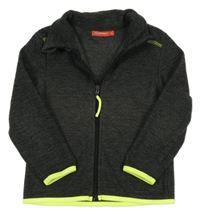 Tmavošedá fleecová propínací mikina s neonovým lemem