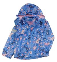 Modro-růžová šusťáková jarní bunda s kočkami a kapucí Impidimpi