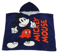 Tmavomodré froté osuškové pončo s Mickeym a kapucí 