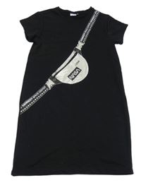 Černé teplákové šaty s ledvinkou 