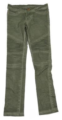 Khaki skinny kalhoty s žebrováním Y.F.K.