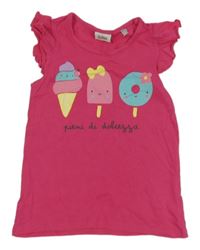 Tmavorůžový top se zmrzlinami a volánky 