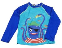 Modro-tmavomodré UV triko s chobotnicí 