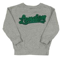 Šedá melírovaná mikina se zeleným nápisem sfera