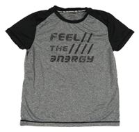 Šedo-černé melírované sportovní tričko s nápisem Crivit