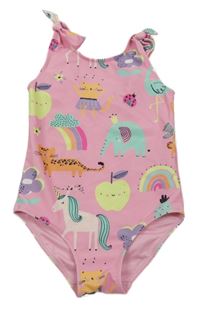 Světlerůžové jednodílné plavky se zvířaty Next