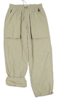 Světlebéžové šusťákové podšité kalhoty Zara