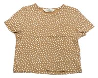 Hnědé žebrované crop tričko s kytičkami H&M