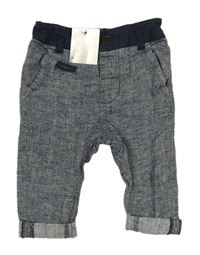 Modro-bílé melírované lněné chino kalhoty Next