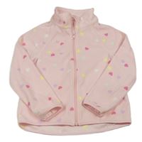 Růžová fleecová propínací mikina se srdíčky zn. H&M