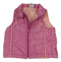 Růžová šusťáková zateplená vesta s výšivkou 