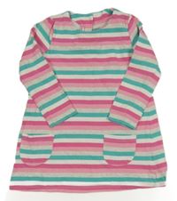 Bílo-zeleno-šedo-růžové pruhované šaty Mothercare