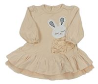 Pudrové teplákové šaty s králíčkem 