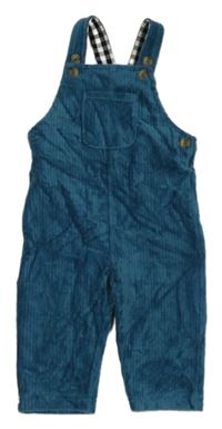 Petrolejové laclové sametové žebrované kalhoty 