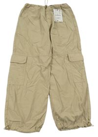 Nové - Béžové plátěné široké cargo kalhoty Zara