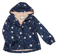 Tmavomodrá šusťáková lehce zateplená bunda s dívkami a kapucí Topolino