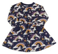 Tmavomodré teplákové šaty s duhami a jednorožci Tu