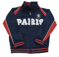 Tmavomodro-červená propínací sportovní mikina s nápisem 