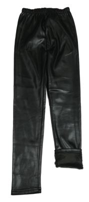 Černé lesklé zateplené legíny Shein