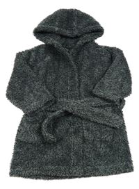 Šedo-černý melírovaný chlupatý župan s kapucí Next