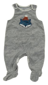 Bílo-tmavomodré pruhované sametové dupačky s liškou C&A