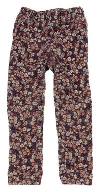 Fialovo-bílo-růžové květované elastické manšestráky GAP