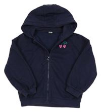 Tmavomodrá propínací mikina s třešněmi a kapucí