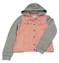 Růžovo-šedá riflová/tepláková bunda s kapucí Pepperts