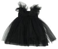 Černé tylové žebrované šaty s volánky H&M