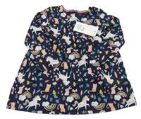 Nové - Tmavomodré květované šaty se zvířátky F&F