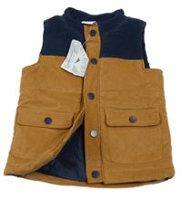 Nové - Hnědo-tmavomodrá manšestrová zateplená vesta