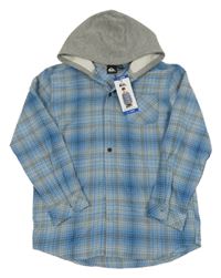 Nové - Světlemodro-šedá kostkovaná košilová bunda s kapucí Quiksilver