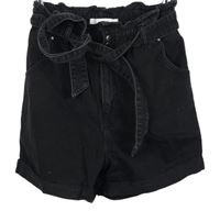 Dámské černé riflové paper bag kraťasy s páskem H&M