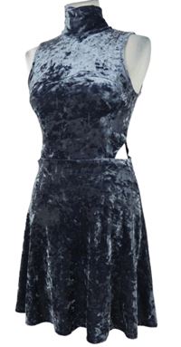 Dámské tmavomodré sametové šaty s průstřihy a rolákem Topshop 