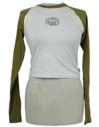 Dámské bílo-khaki crop triko s nápisem Ragged 