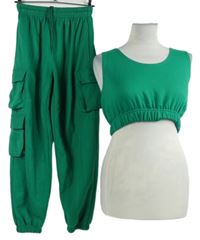 2set - Dámský zelený crop top + cargo tepláky s kapsami Stylewise 