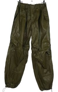 Dámské khaki koženkové cuff kalhoty Bershka 