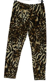 Dámské béžovo-černé vzorované plyšové teplé legíny 