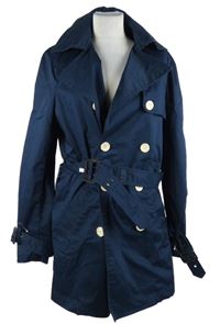 Dámský tmavomodrý plátěný kabát s páskem H&M