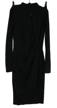 Dámské černé třpytivé koktejlové pouzdrové šaty s průstřihem Roco 