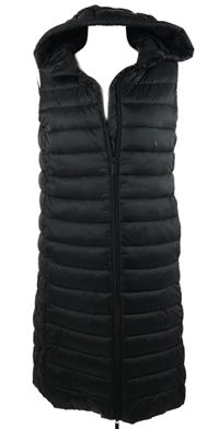 Dámská černá šusťáková zateplená maxi vesta s kapucí C&A