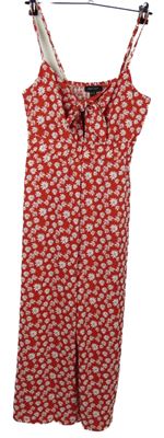 Dámský červený kytičkovaný culottes kalhotový overal New Look 