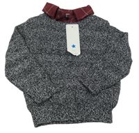 Nové - Černo-bílý melírovaný svetr s košilovým límcem F&F